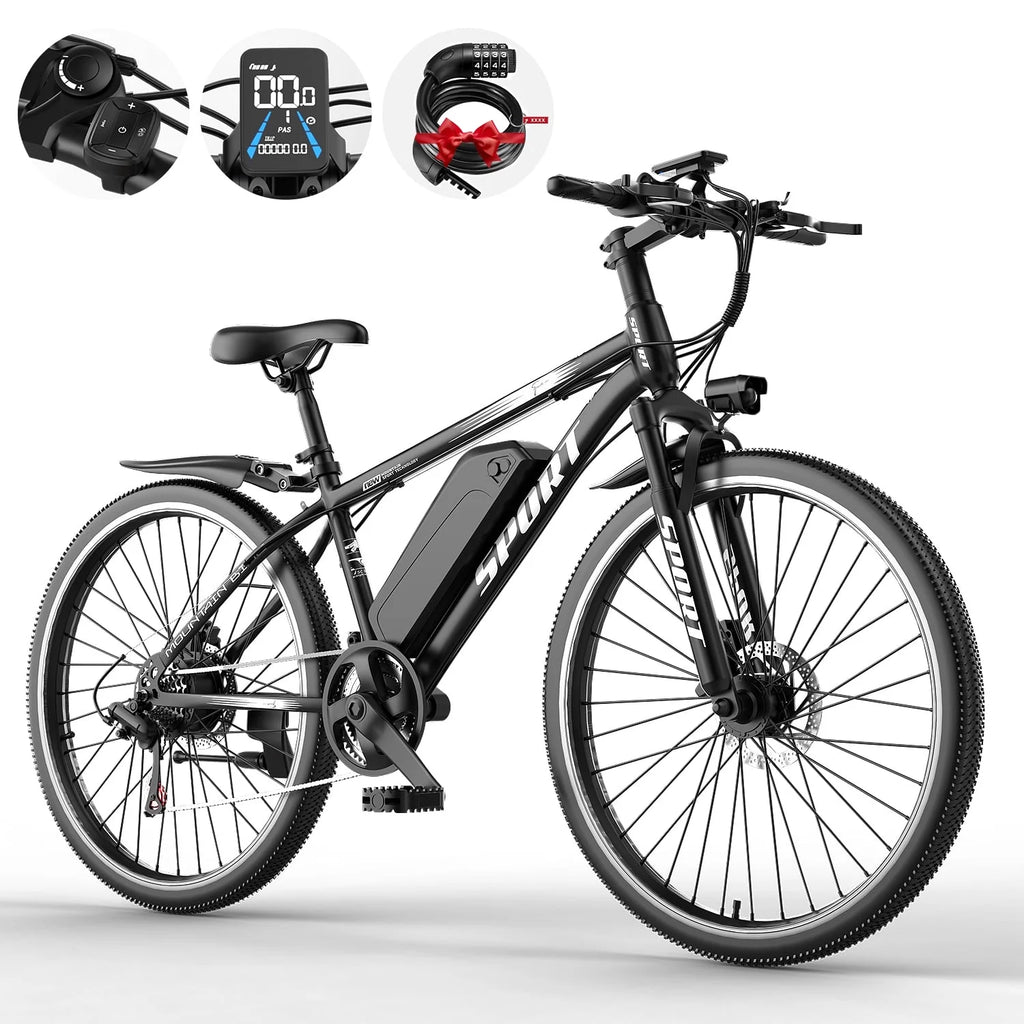 26" Electric Bike for Adults with Peak 750W Brushless Motor, 35miles 22MPH Commuting Electric Mountain Bike with 36V 10AH Removable Battery, 7 - Speed, Front Fork Suspension