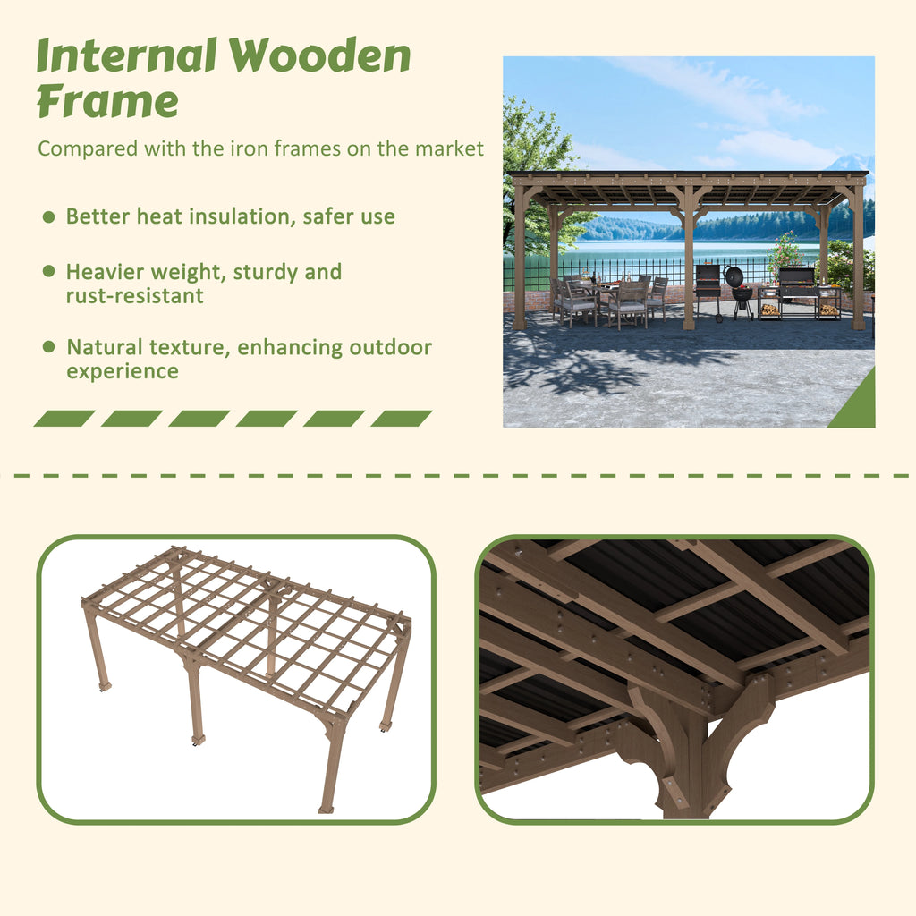 VEIKOUS 8' x 5' Outdoor Hardtop Gazebo, BBQ Grill Gazebo W/ Workstation Shelves for Lawn, Garden, Deck