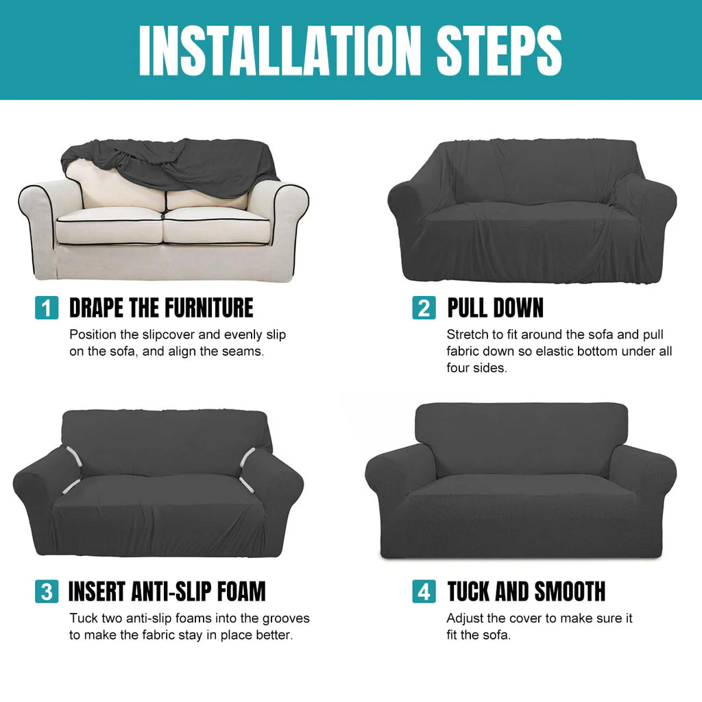 Sanmadrola Couch Cover Water Resistant Stretch Sofa Slipcover Jacquard Furniture Protector for Kids Pets Dog Cat, Dark Gray, Sofa