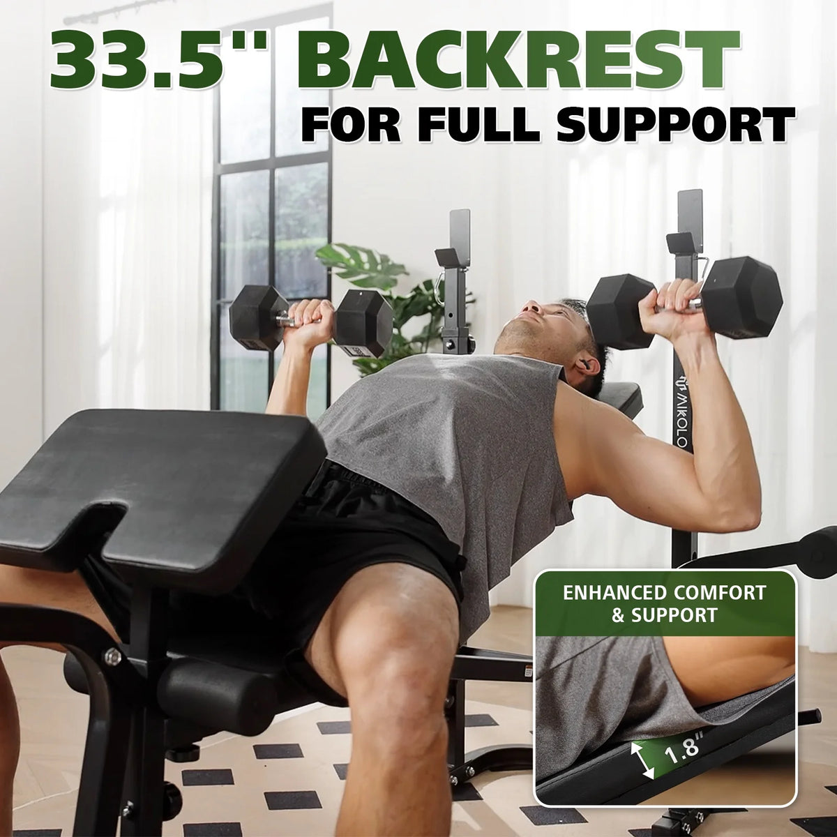 Mikolo Adjustable Weight Bench Set, 800 lb 6 in 1 Full Body Workout Weight Bench with Leg Extension, Multi - Function Strength Training Bench Press Set for Home Gym