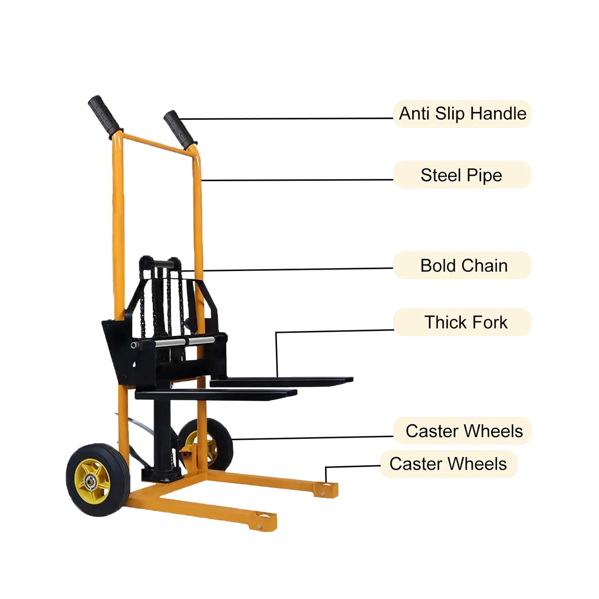 Small Manual Forklift Hydraulic Stacker, Portable Material Lift Truck with Adjustable Forks and Fixed Legs, 440 lb Straight Wheel Stacker Truck (without Pallets)