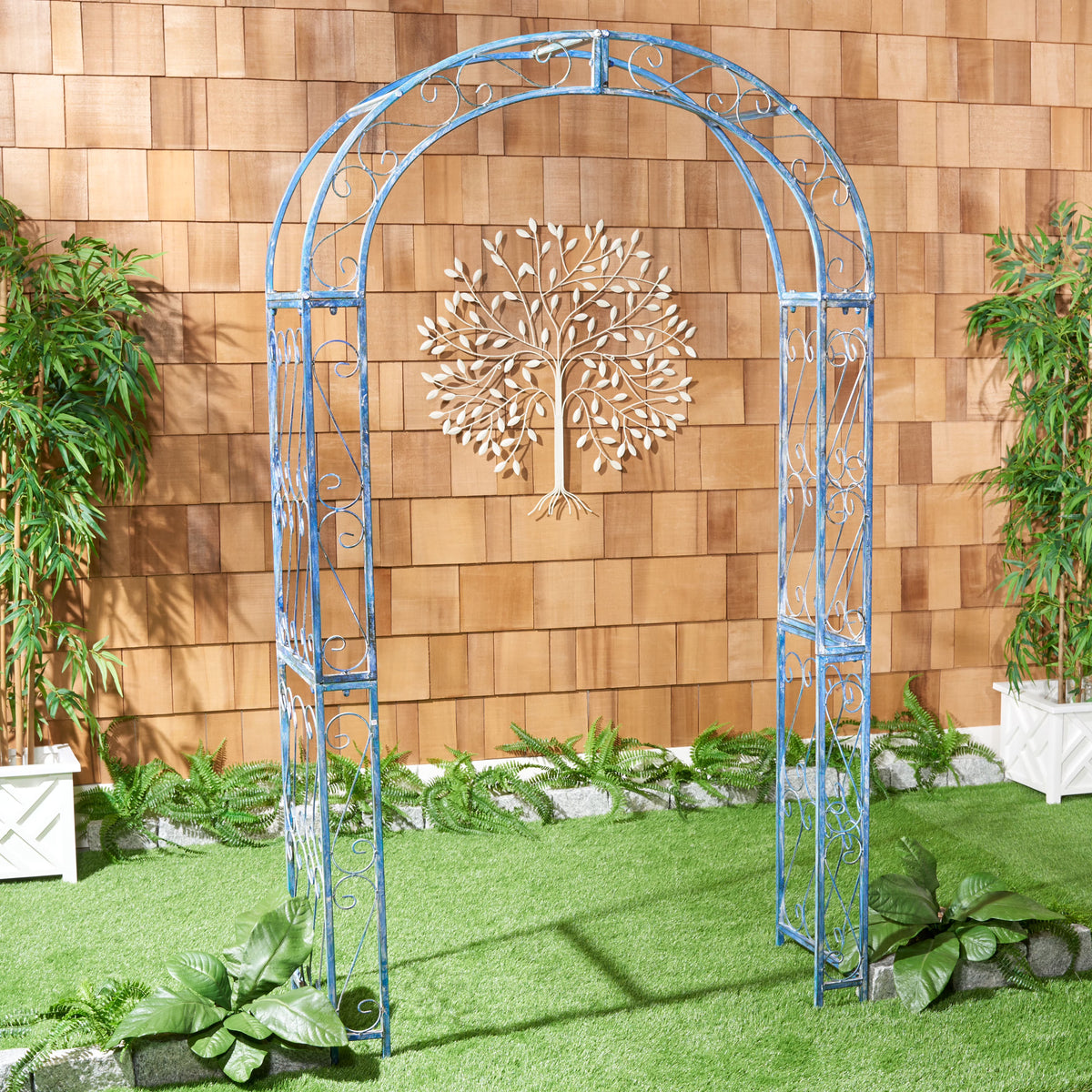 SAFAVIEH Pagan Outdoor Patio Trellis Arch, Antique Blue