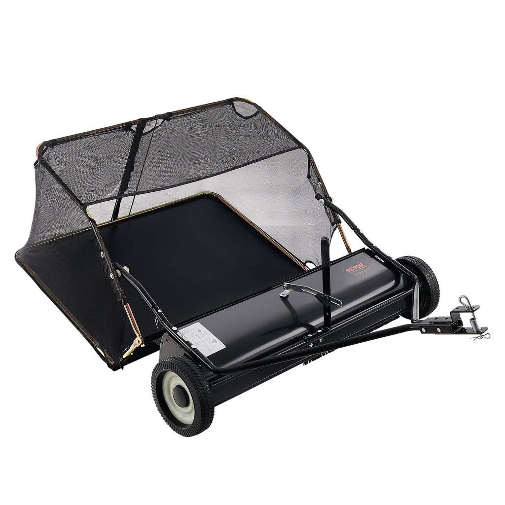 VEVOR 42 - Inch Lawn Sweeper Tow Behind, 12 Cu.ft. Large Pull Behind Grass Sweeper, Heavy Duty Leaf & Grass Collector with Dumping Rope Design, Adjustable Sweeping Height for Picking up Debris & Grass