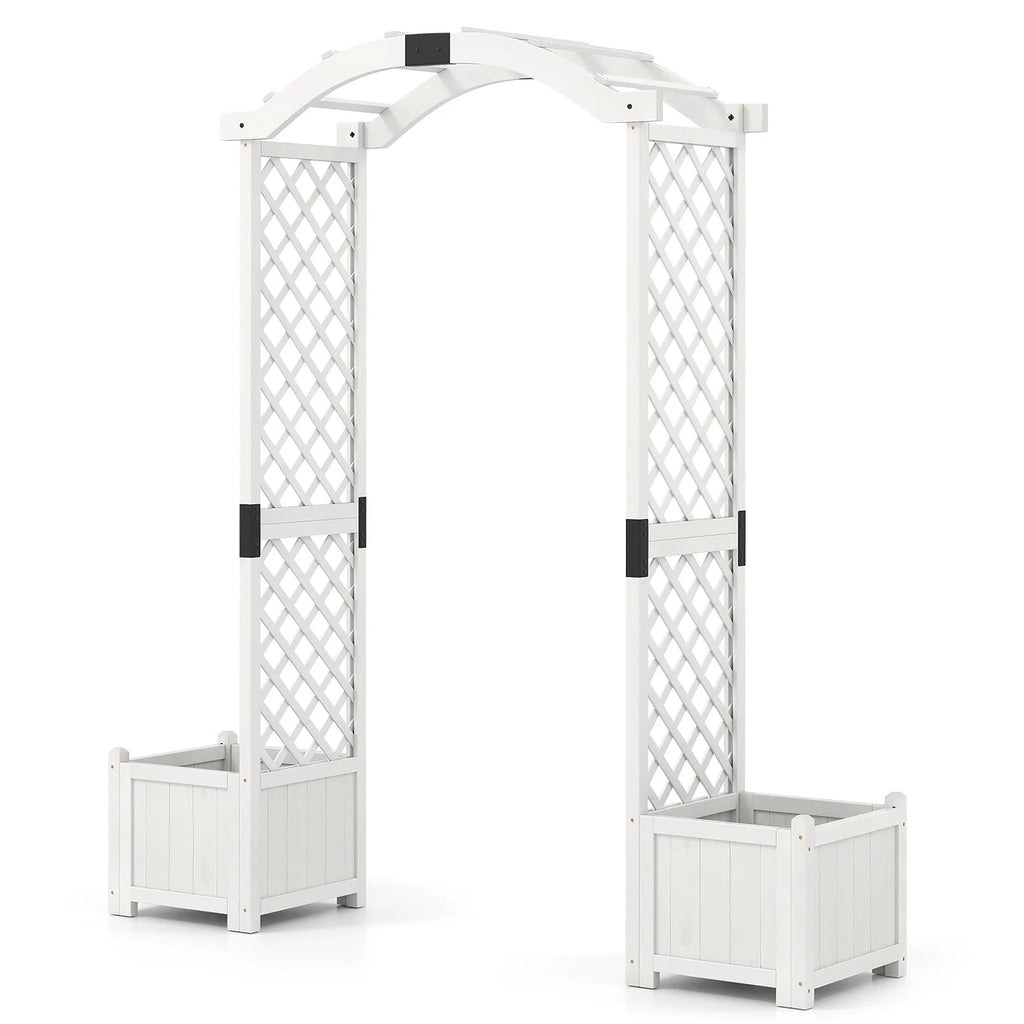 Gymax Garden Arbor W/ Planter Wooden Planter Arch W/ Trellis White