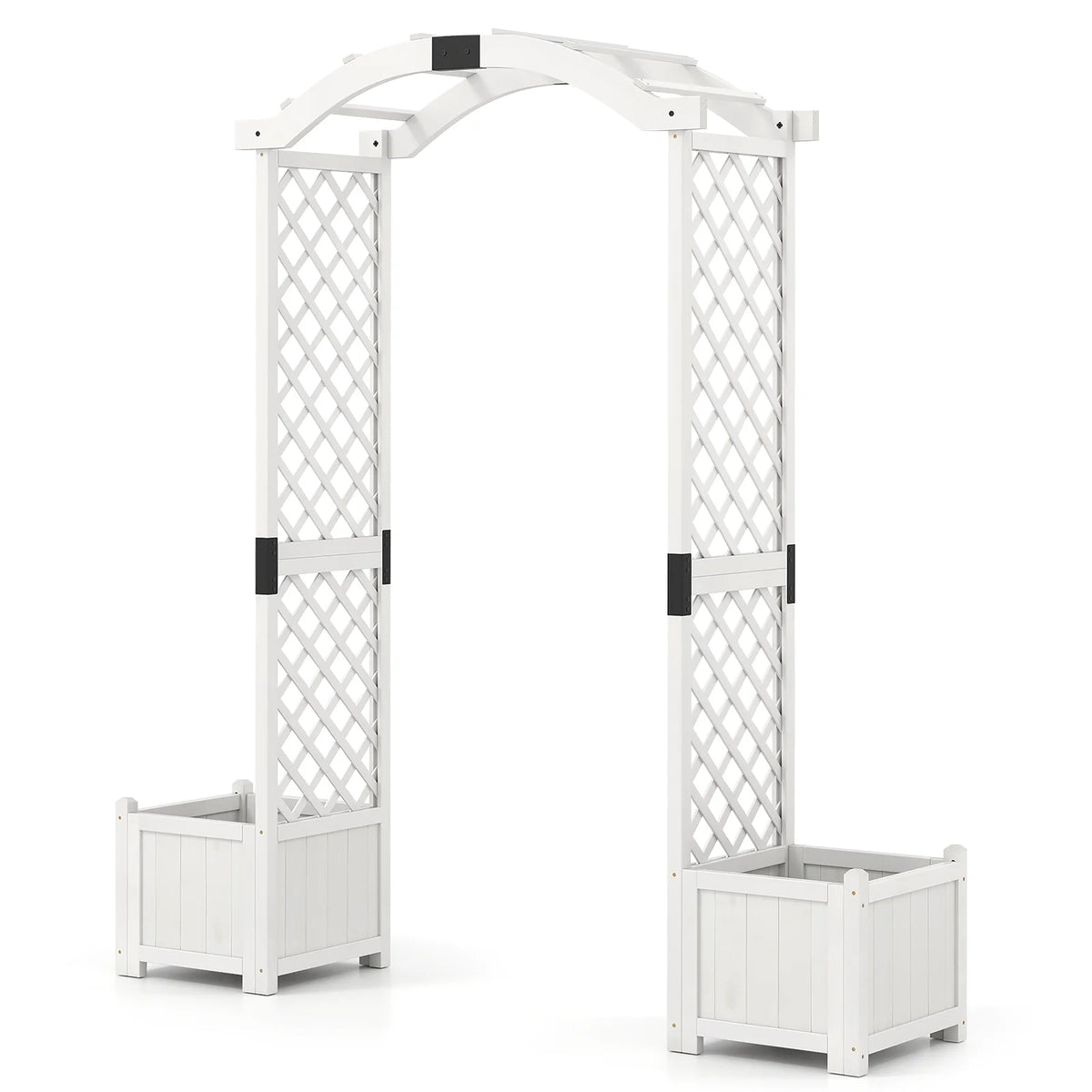 Gymax Garden Arbor W/ Planter Wooden Planter Arch W/ Trellis White