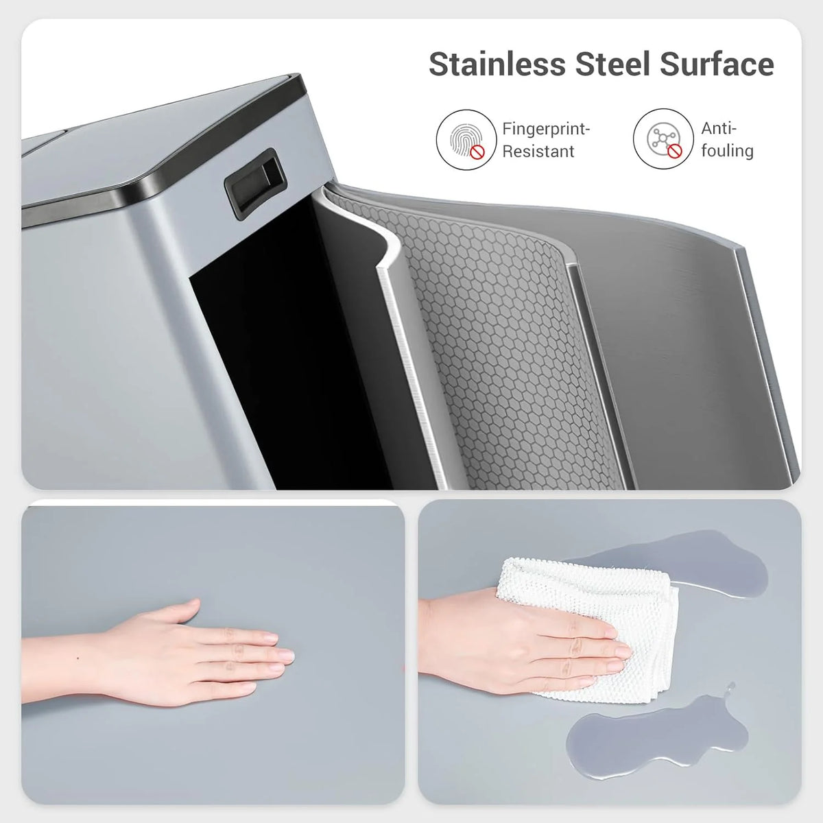 Arlopu 60 L/16 Gal Dual Trash Can, Stainless Steel Garbage Can for Kitchen, Recycle Bin with Lid