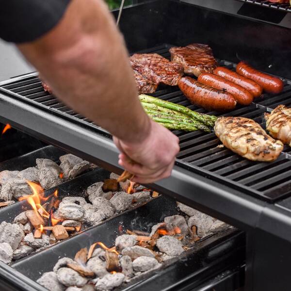 Flavor Pro 4-Burner Propane. Wood Gas Grill with Multi-Fuel Flavor Drawer in Silver