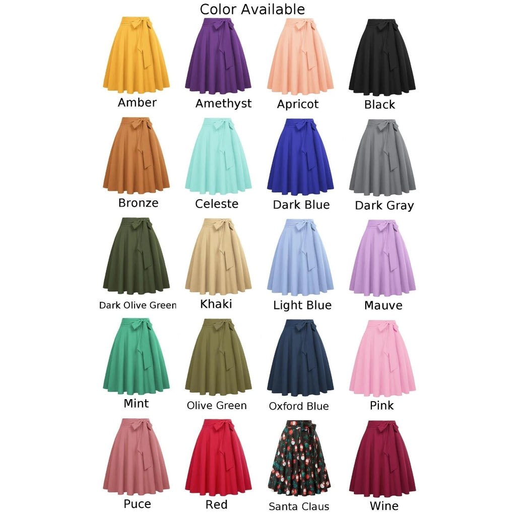 Jupe trapèze mi-longue pour femme BP, taille haute, couleur unie, ornée d'un nœud à nouer, style décontracté avec ceinture
