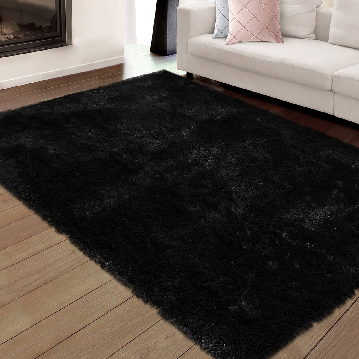 Whizmax Shag Fluffy Area Rug Modern Indoor Plush Shaggy Carpet - 8' x 10' - Black