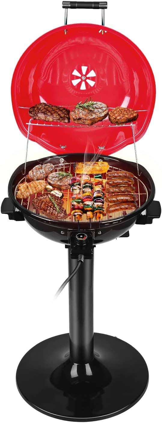 Electric BBQ Grill Techwood 15-Serving Indoor/Outdoor Electric Grill for Indoor & Outdoor Use, Double Layer Design, Portable Removable Stand Grill
