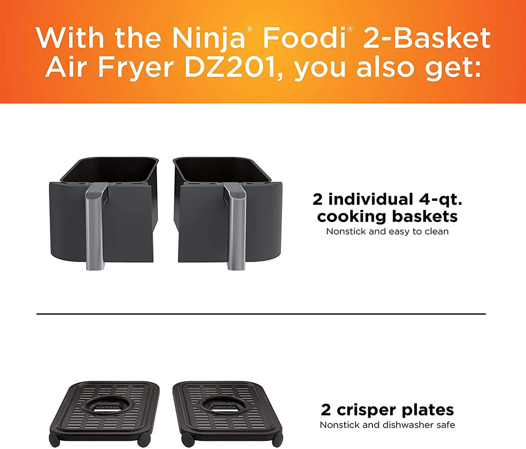 Restored Ninja DZ201 Foodi 6 - in - 1 2 - Basket Air Fryer with Dualzone Technology, 8 - Quart Capacity, and a Dark Grey Stainless Finish (Refurbished)