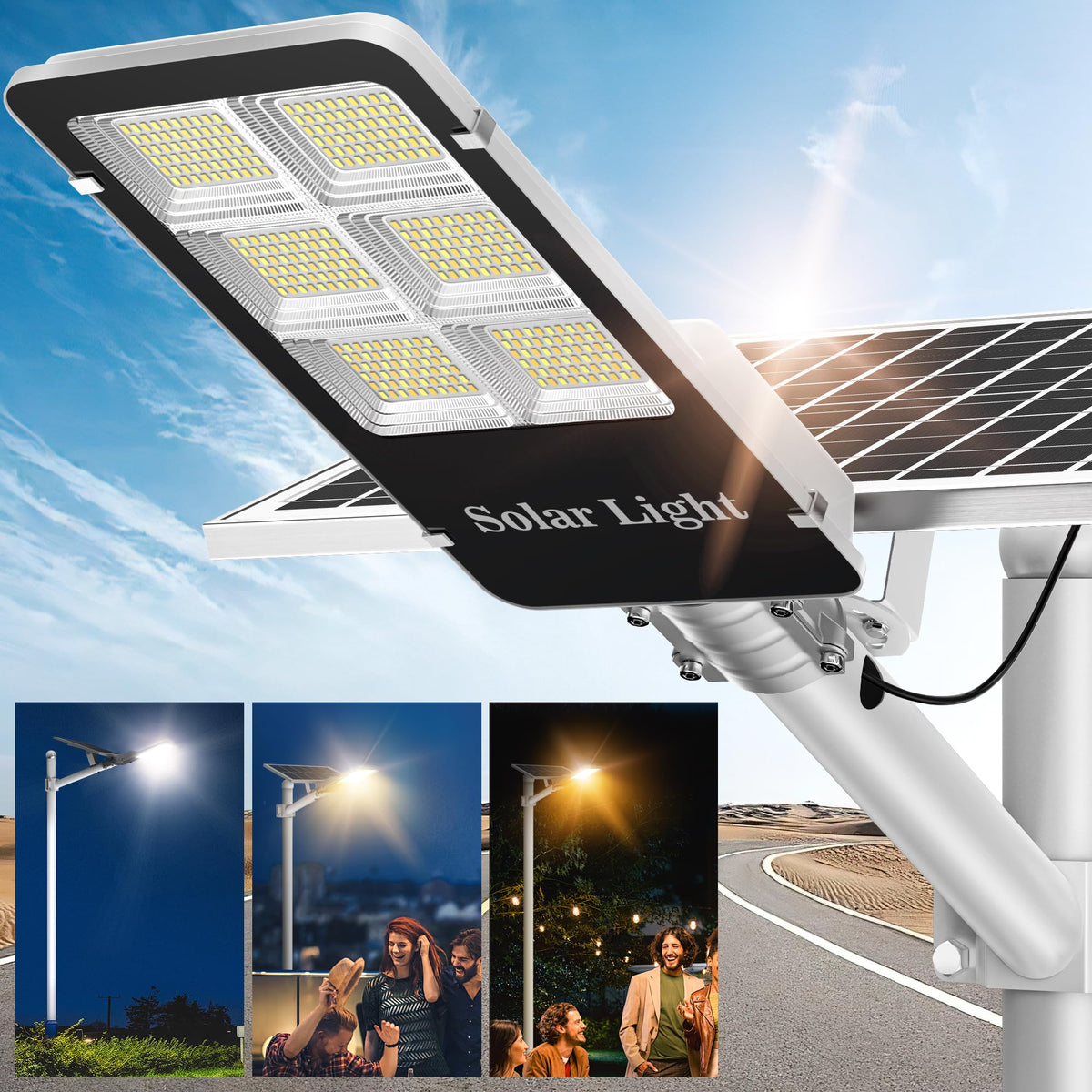 Tri-Color Solar Street Lights Outdoor - 5800W Solar Parking Lot Lights Commercial with 3 Color Temperatures, Solar Street Light Dusk to Dawn Street Lights Solar Powered for Outside Yard Garden