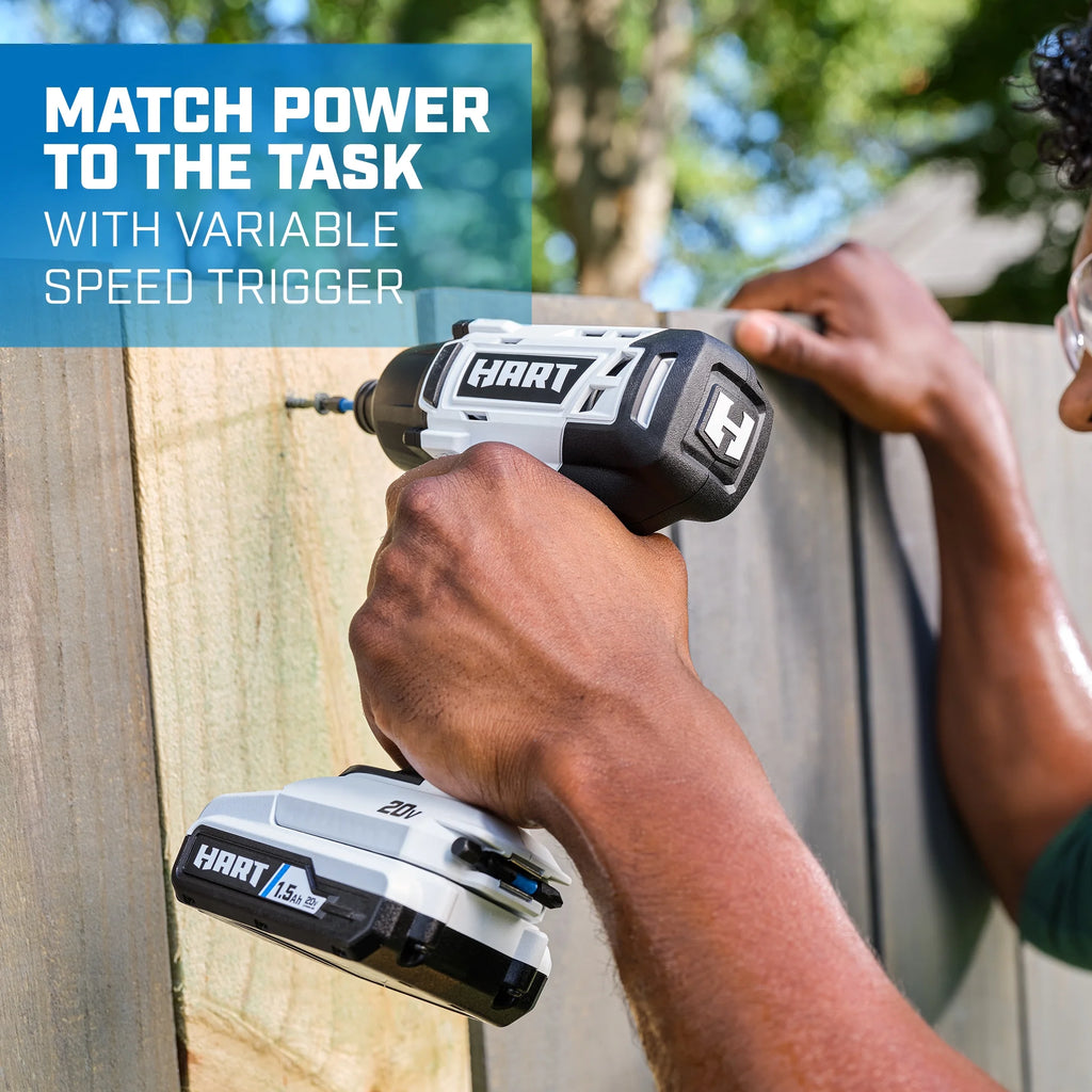 HART 20 - Volt Cordless 1/4" Hex Chuck Impact Driver Kit, (2) 1.5ah Lithium - Ion Batteries, Gen 2