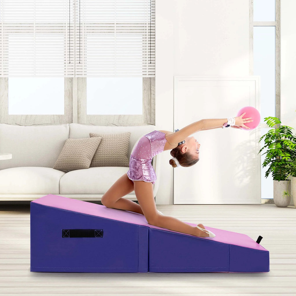 Costway Gymnastics Tumbling Mat Folding Incline Yoga Mat with Non - Slip PVC Leather Pink