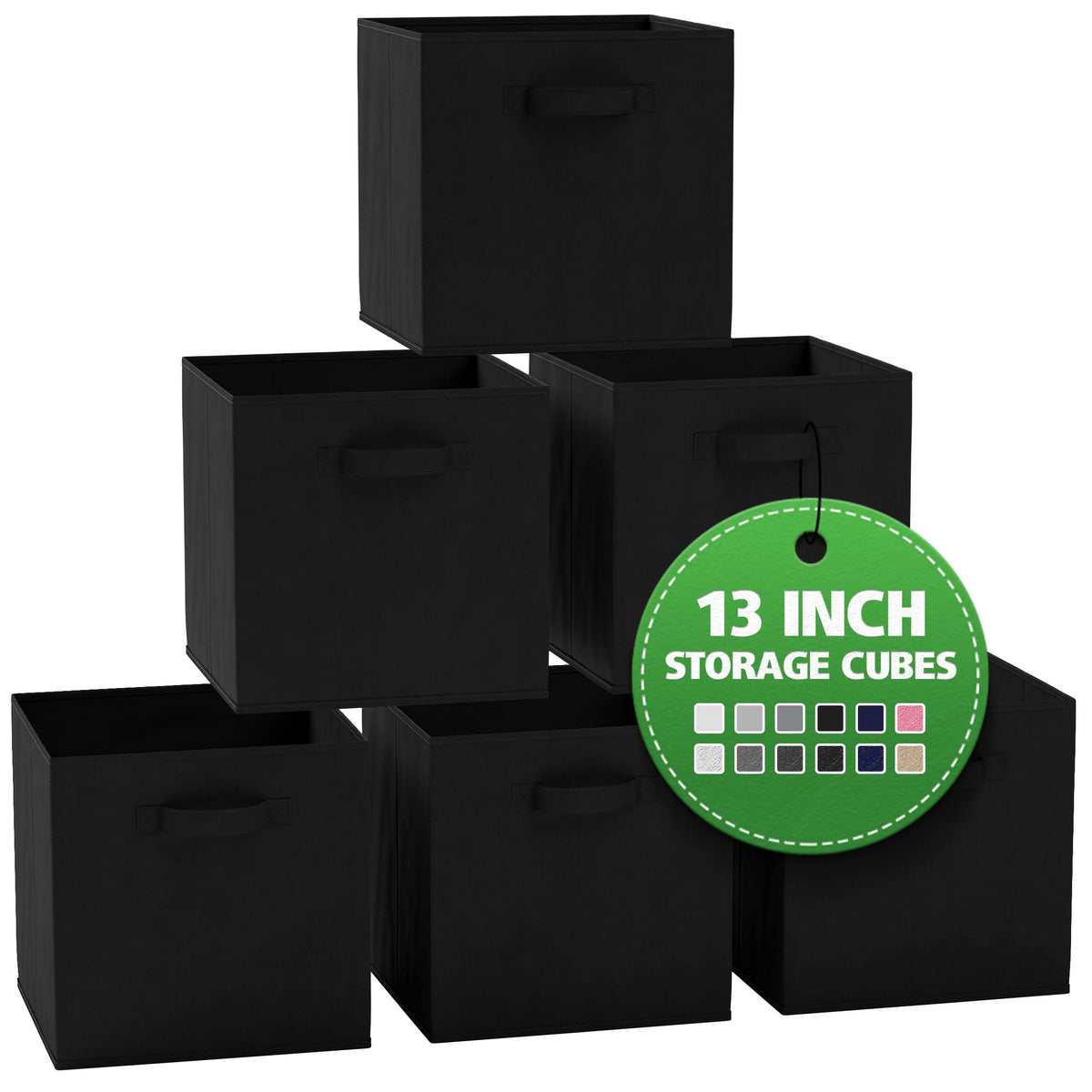 13 inch Fabric Storage Cubes for Cube Organizer - 6 Pack Heavy Duty Black Storage Bins - Cube Storage Bin, Use As A Clothes Storage Box in Closet, BAS