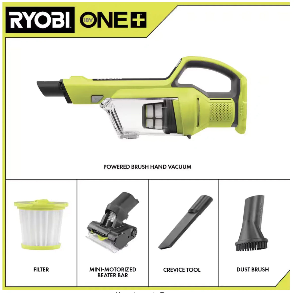 18V Cordless Hand Vacuum with Powered Brush (Tool ) Black Green (PCL700B)