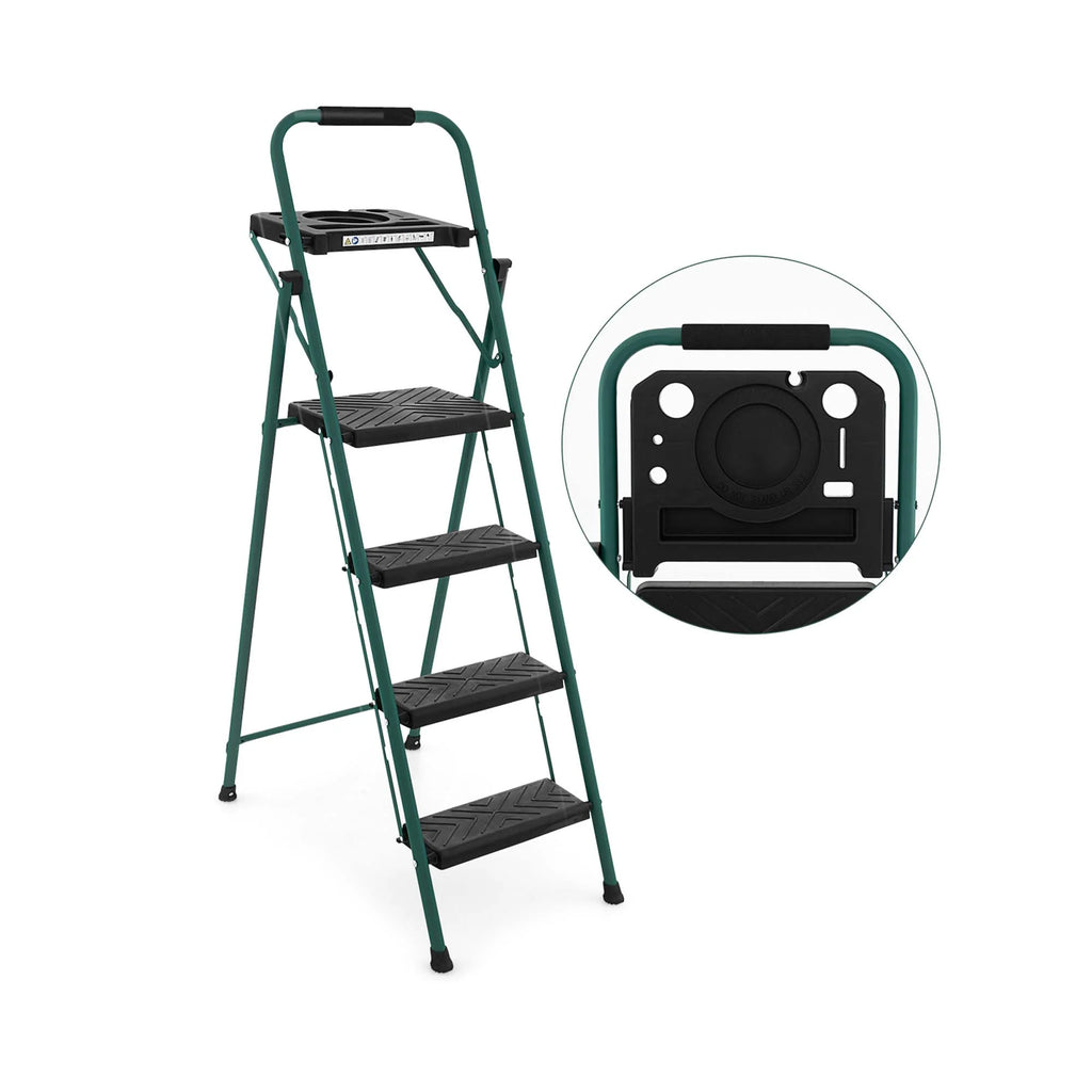 Costway 4 Step Ladder Folding Portable Anti - Slip Steel Step Stool 330 lb with Tool Platform