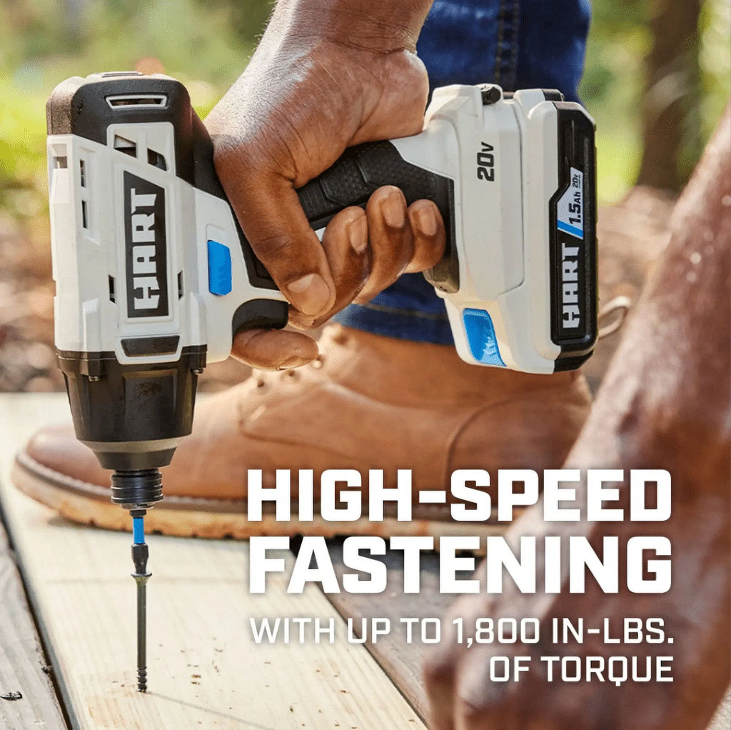 HART 20 - Volt Cordless 1/4" Hex Chuck Impact Driver Kit, (2) 1.5ah Lithium - Ion Batteries, Gen 2