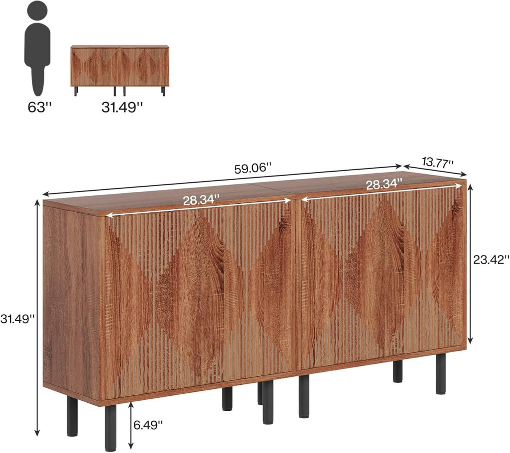 Tribesigns 59" Modern White Storage Cabinet Set, Freestanding Floor Cabinet, Wood Buffet Cabinet with Doors, Large Storage Cabinet for Living Room, Dining Room, Garage