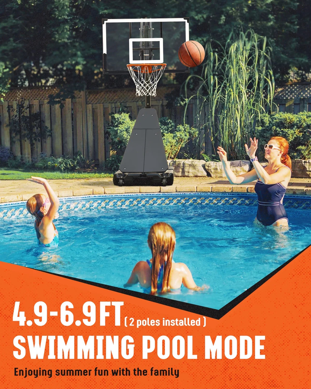 Seray Basketball Hoop with 4.8 - 10 Feet Height Adjustable for Kids/Adults, Portable Basketball Goal with 44 in Backboard and 2 Wheels for Outdoor/Indoor Sports