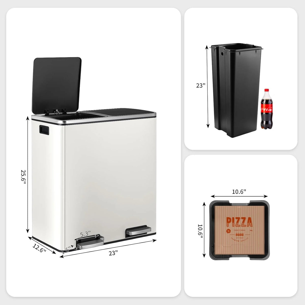 Arlopu 60 L/16 Gal Dual Trash Can, Stainless Steel Garbage Can for Kitchen, Recycle Bin with Lid
