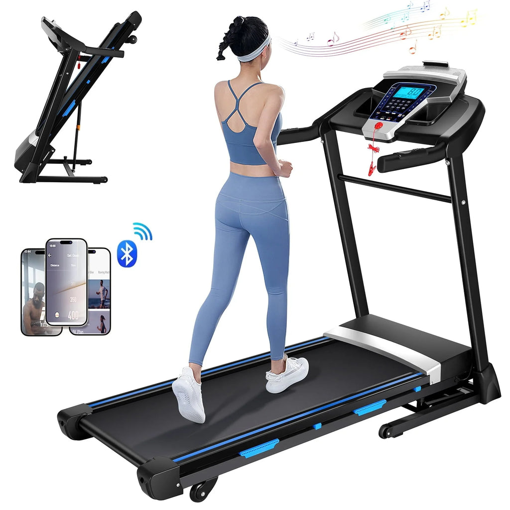 Tikmboex Folding Treadmill with 15% Auto Incline 9.0 Mph Speed 12 Preset Program, Strong 3.25HP Motor Running Machine for Cardio Fitness, Black 300 lb