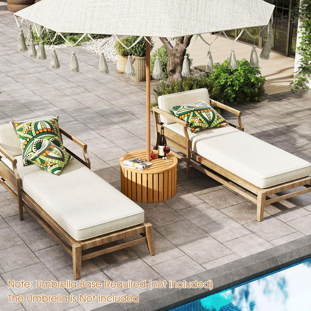 2-in-1 Outdoor Side Table with Storage Acacia Wood Slatted Coffee Table Round Slatted End Storage Box