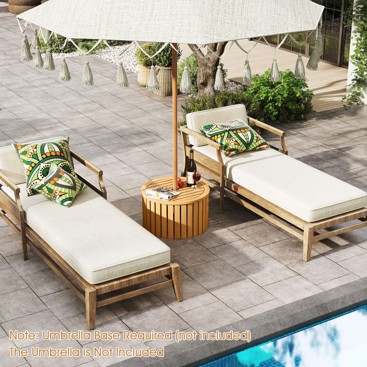 2-in-1 Outdoor Side Table with Storage Acacia Wood Slatted Coffee Table Round Slatted End Storage Box