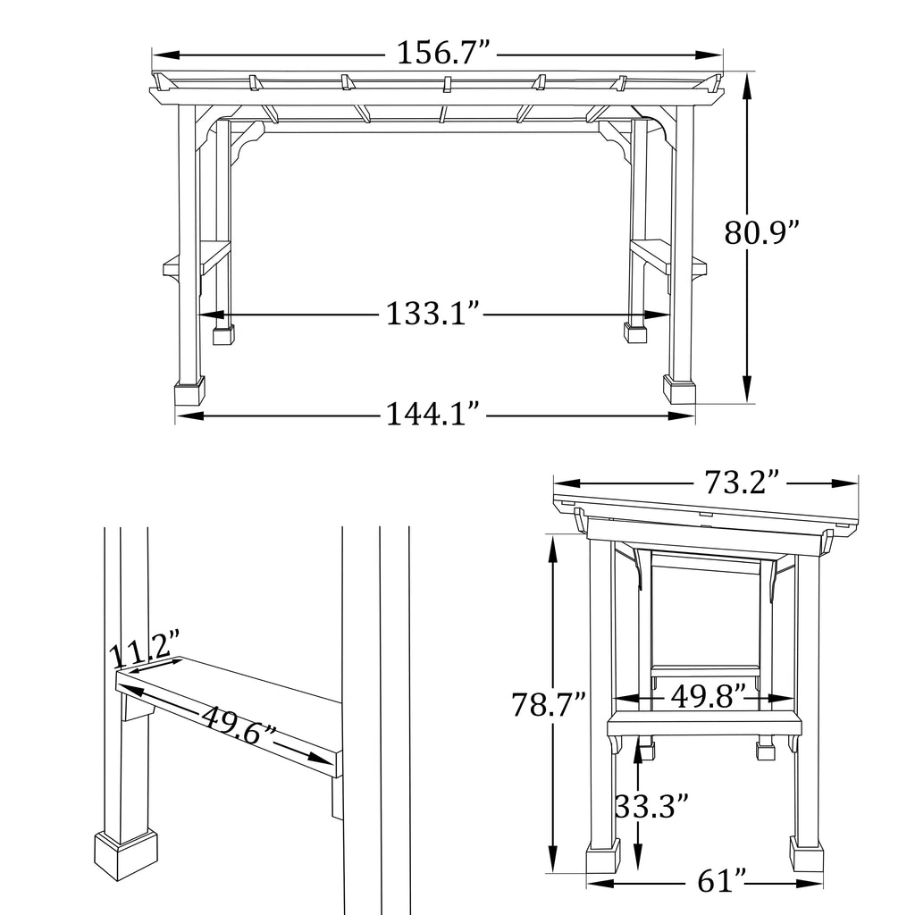 VEIKOUS 8' x 5' Outdoor Hardtop Gazebo, BBQ Grill Gazebo W/ Workstation Shelves for Lawn, Garden, Deck
