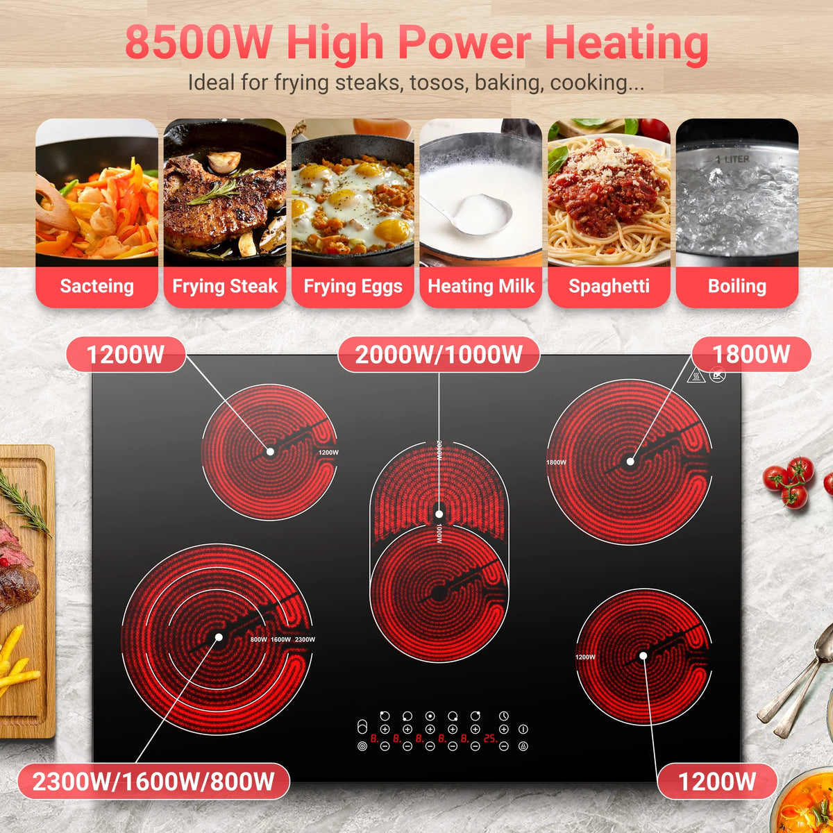 Sunmaki 30 in Electric Stove Cooktop 8500W Built - in Electric Stove Cooktop with 5 Burners, Sensor Touch Control Safety Lock, 220 - 240v, Hard Wire, No Plug