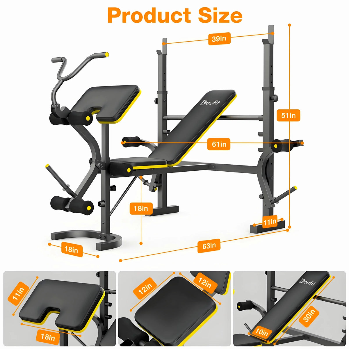 Weight Bench, Blacksmith 1100 lb 6 - in - 1 Workout Bench Press with Squat Rack Leg Developer Preacher Curl Butterfly Arms, Gym Exercise Equipment for Full Body Home Gym