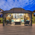 EROMMY Outdoor Double Roof Permanent Hardtop Gazebo Pergola with Prime Netting and Curtains Double Roof 10' x 13' N, Other