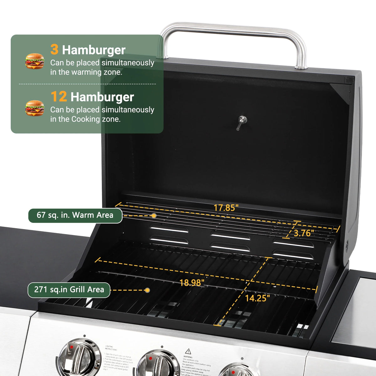 Enyopro 3 Burner Propane Gas Grill, 40, 000BTU Stainless Steel BBQ Grill with Brush, Built - in Thermometer, 4 Universal Wheels for Outdoor Cooking Patio Backyard