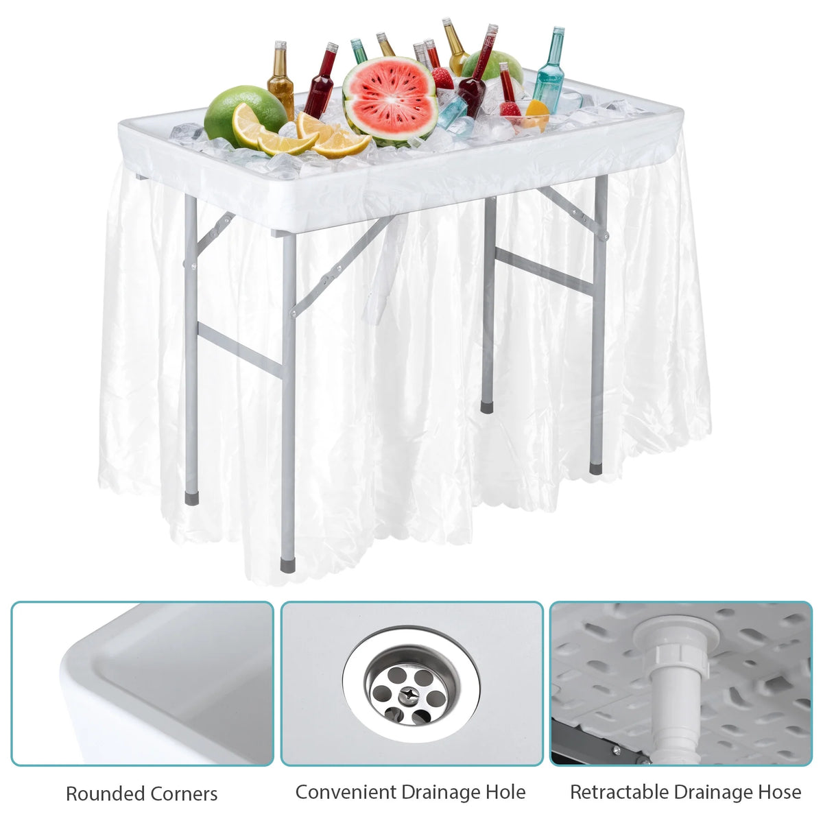 Homgarden Party Ice Cooler Table Folding Chill Table W/Skirt & Drain Hose & Bucket for Picnic Indoor Outdoor