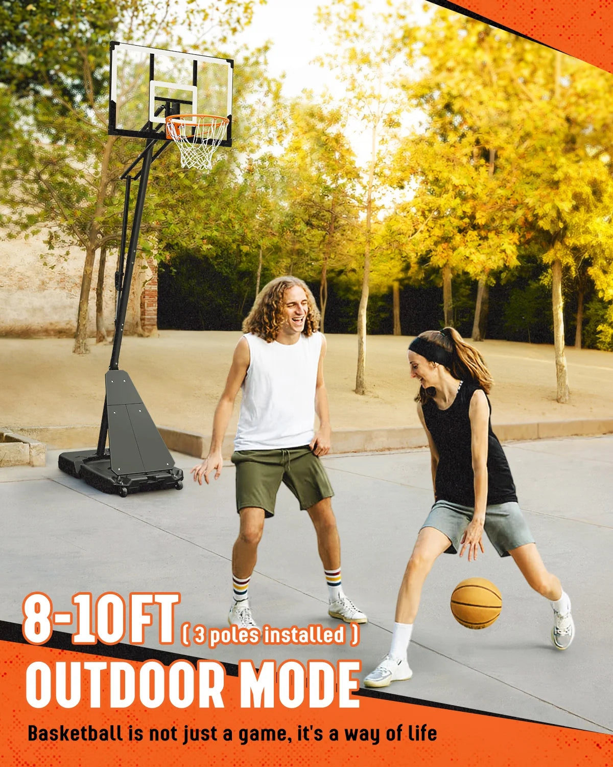 Seray Basketball Hoop with 4.8 - 10 Feet Height Adjustable for Kids/Adults, Portable Basketball Goal with 44 in Backboard and 2 Wheels for Outdoor/Indoor Sports