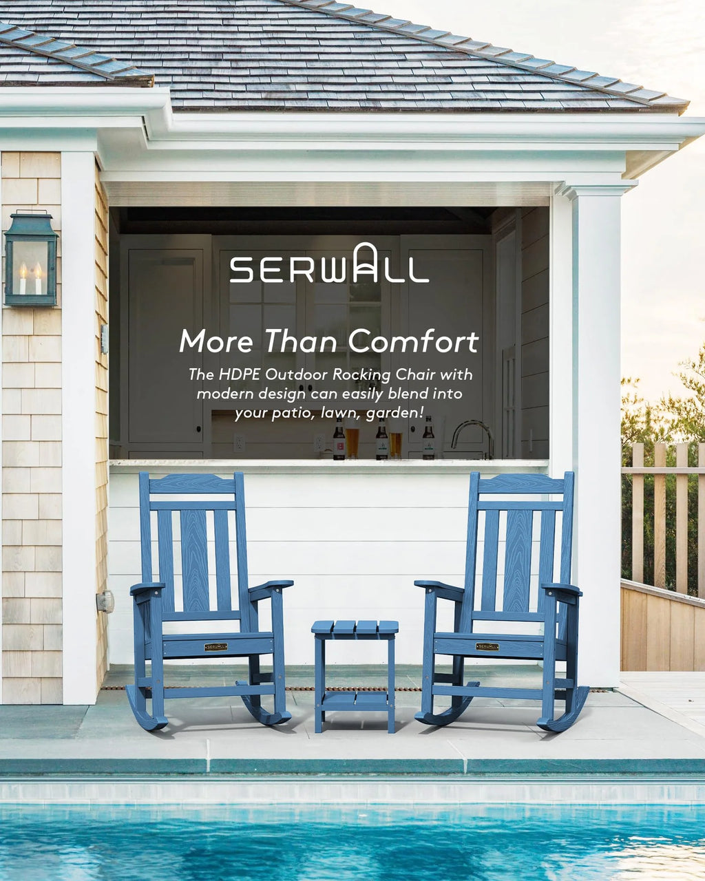 SERWALL Outdoor Rocking Chair Blue Set of 2