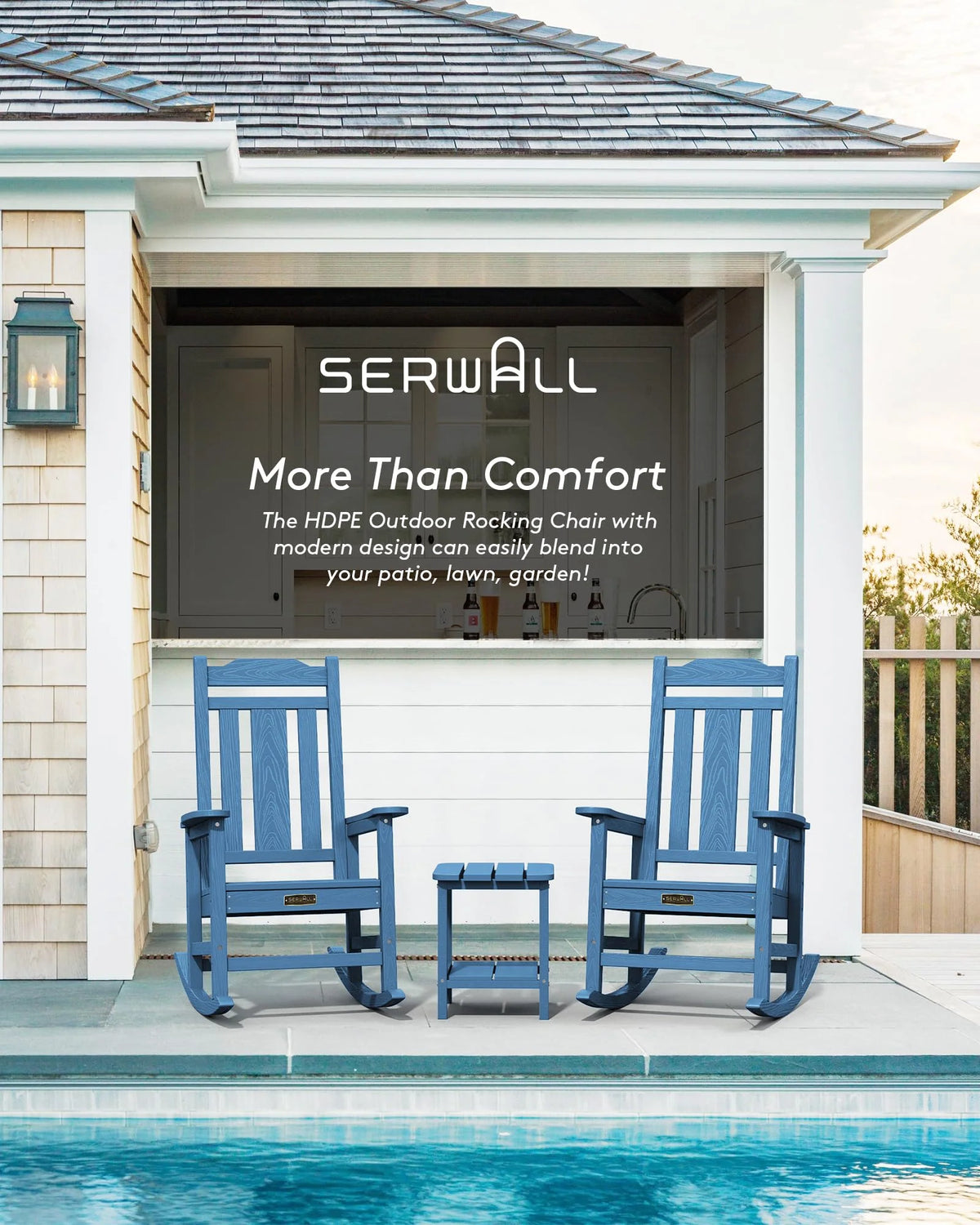 SERWALL Outdoor Rocking Chair Blue Set of 2