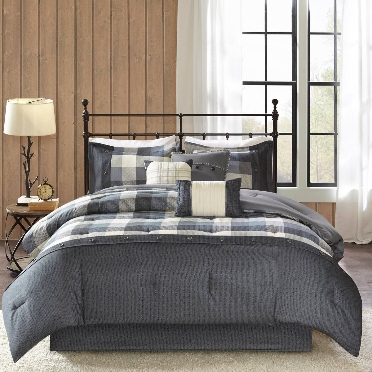 Madison Park - Ridge 7 Piece Herringbone Comforter Set - Grey - Queen