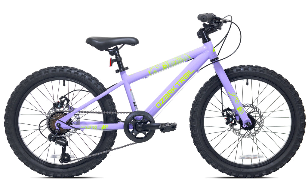 20" Ozark Trail Vibe Mountain Bicycle, 7 Speed, Fits Rider 3'11" - 4'4", Purple, Teen, Unisex