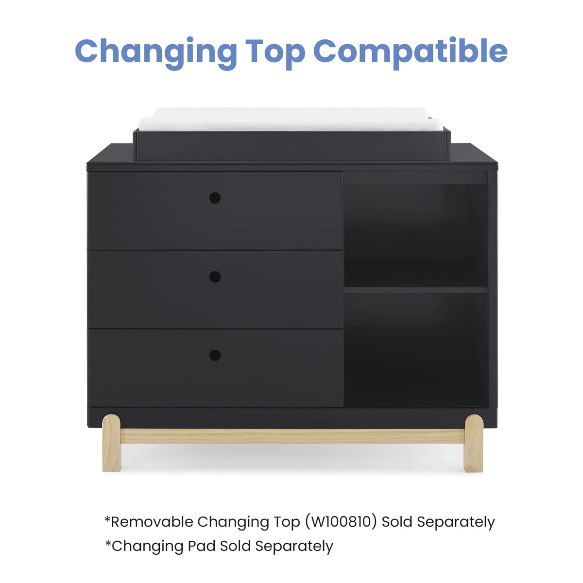 Delta Children Poppy 3 Drawer Dresser with Cubbies and Interlocking Drawers, Bianca White/Natural