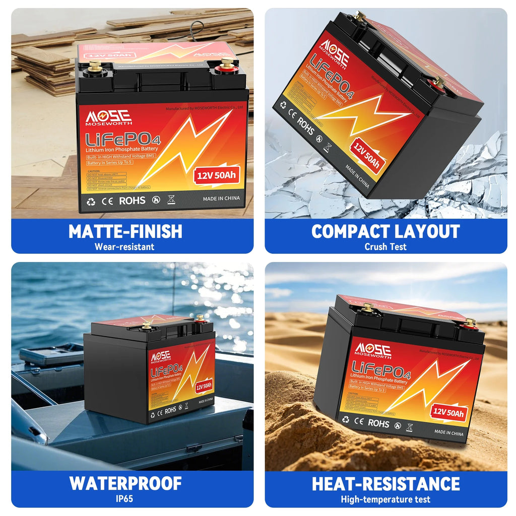 12V 50ah LiFePO4 Battery, Deep Cycles Lithium Battery for RV, Solar, Backup Power & Off Grid, 10 Years Lifetime, Not Car Starter