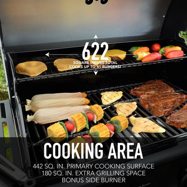 Kenmore 4 Burner Open Cart Propane Gas BBQ Grill with Side Burner. Black