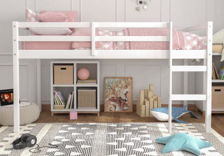 Hillsdale Campbell Wood Twin Junior Loft Bunk Bed, White