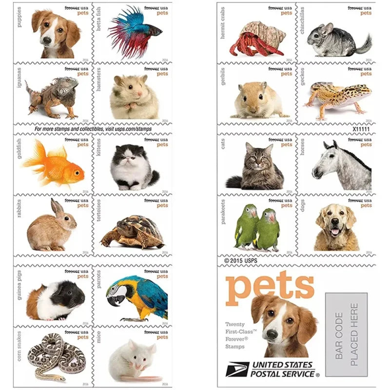 Forever Stamps 2016 Pets – Animal Companions (Puppies). First-Class Postage