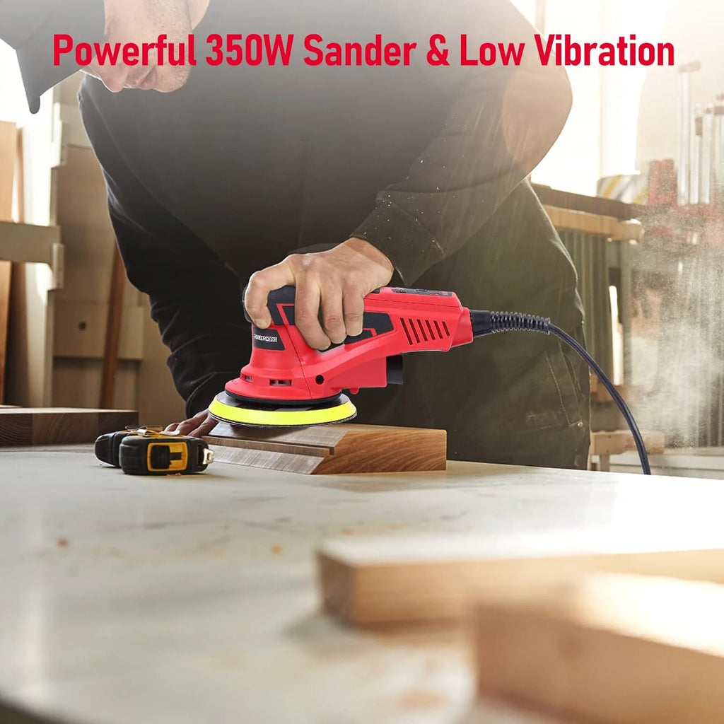 Electric Random Orbital Sander, Brushless Motor, Powerful 350W & Low Vibration Palm Sander, 10000 RPM Variable Speed, 6 - Inch for Woodworking, Polishing, Carpentry