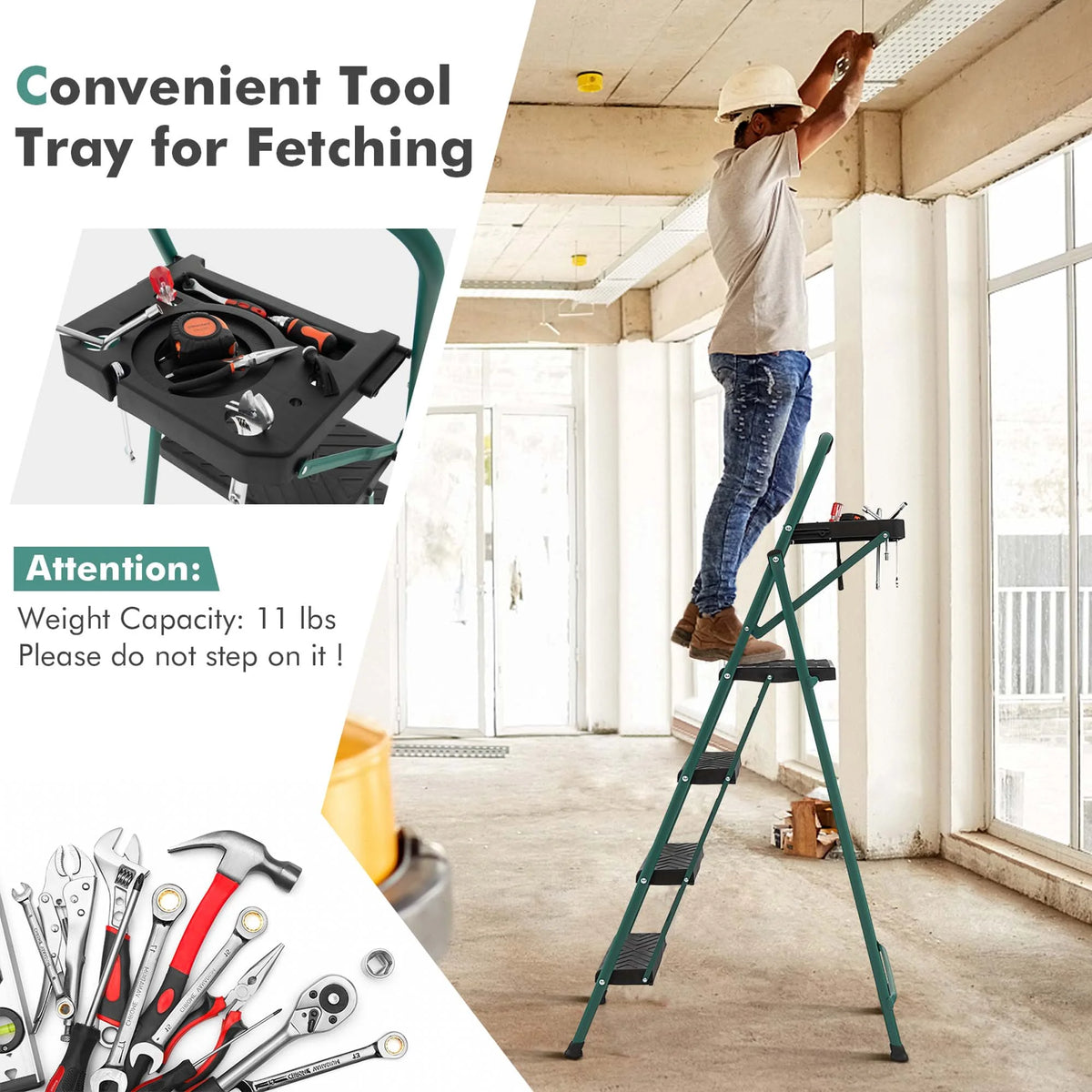 Costway 4 Step Ladder Folding Portable Anti - Slip Steel Step Stool 330 lb with Tool Platform
