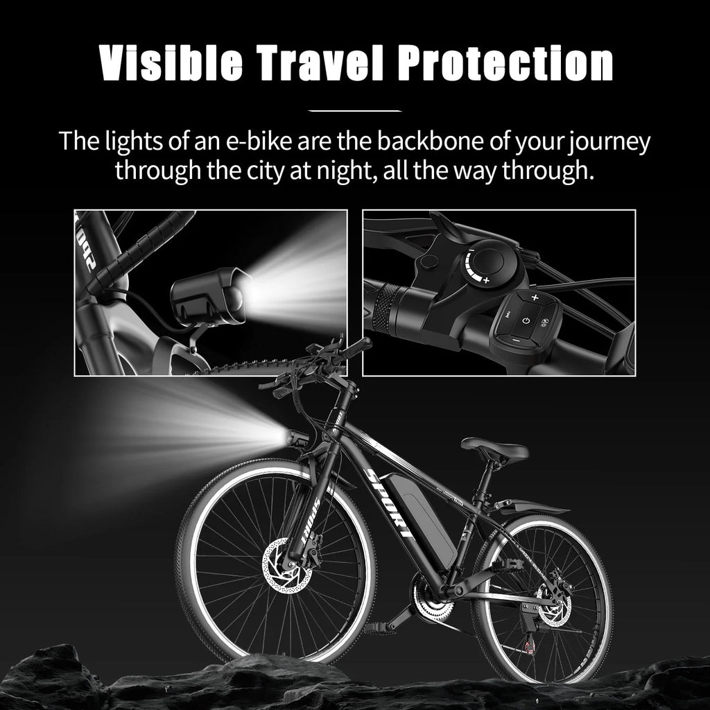 26" Electric Bike for Adults with Peak 750W Brushless Motor, 35miles 22MPH Commuting Electric Mountain Bike with 36V 10AH Removable Battery, 7 - Speed, Front Fork Suspension