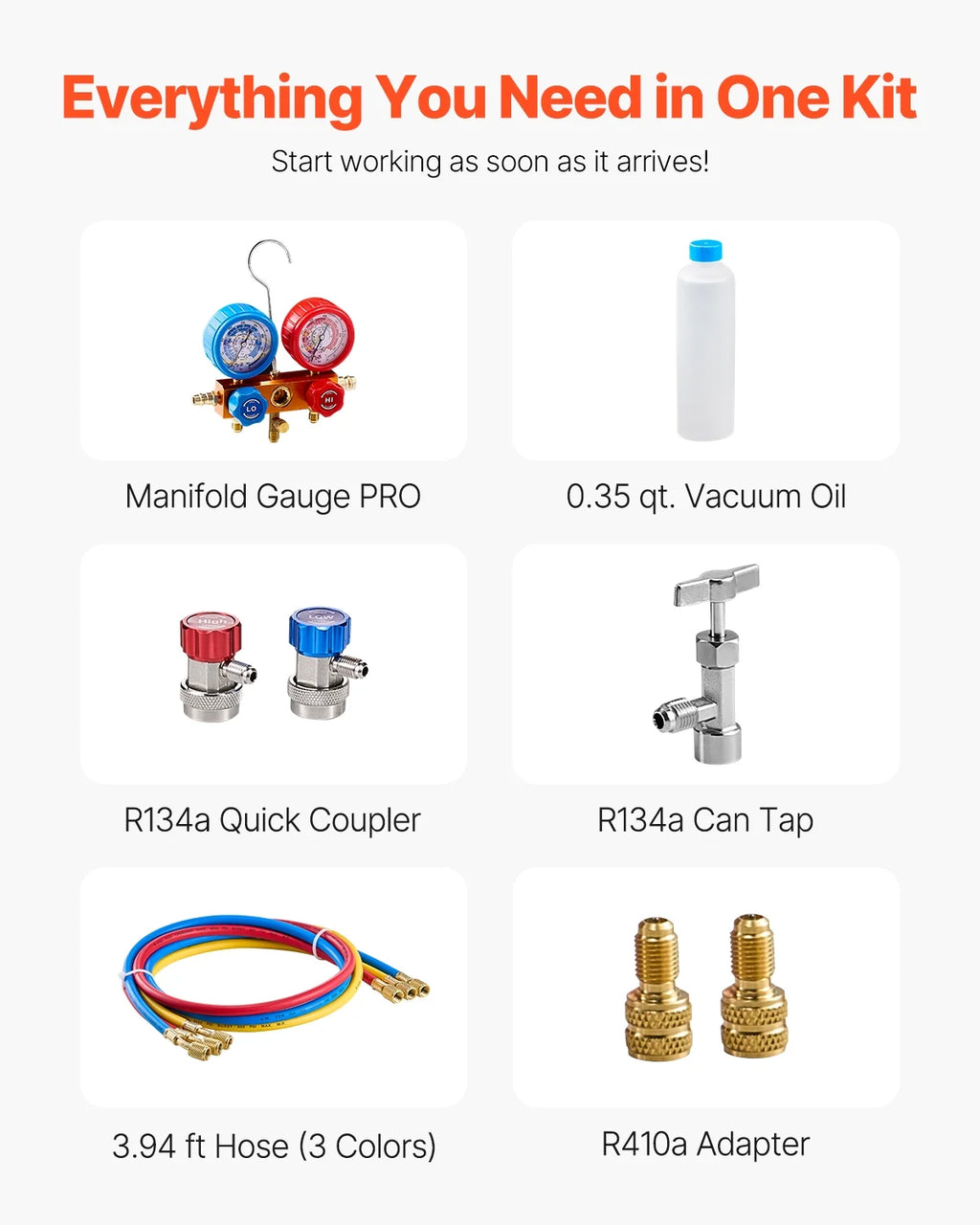 KFFKFF 3.5 CFM AC Vacuum Pump and Gauge Set, Single Stage Rotary Vane HVAC Air Vacuum Pump, A/C Refrigerant Manifold Gauge Kit, with Hoses, for R134a, R12, R22, R502a, R410A, R404, R407C Refrigerants