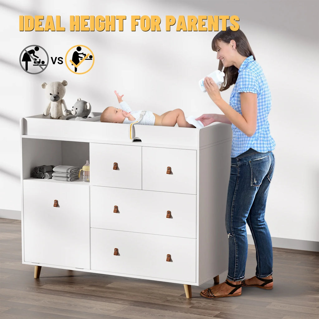 OXYLIFE 45" Baby Nursery Changing Table Dresser with 4 Drawers and Shelf for Nursery Room, White