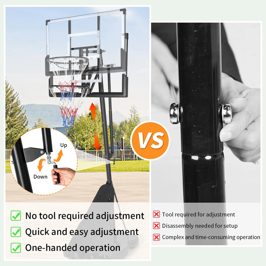 Ktaxon 5.3 - 10ft Adjustable Portable Basketball Hoop with Rebound Plate, 44 - Inch Weatherproof Backboard Indoor Outdoor